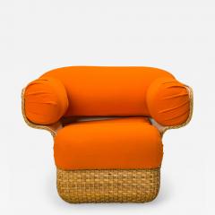 Joe Colombo Joe Colombo ItalianWicker and Bright Orange Upholstery Lounge Armchair - 2795159