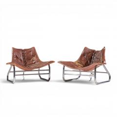 Johan Bertil H ggstr m Johan Bertil H ggstr m Swed Form Swedish Leather Chrome Corset Chairs Pair - 4656806