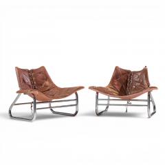 Johan Bertil H ggstr m Johan Bertil H ggstr m Swed Form Swedish Leather Chrome Corset Chairs Pair - 4656808