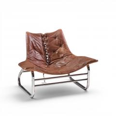 Johan Bertil H ggstr m Johan Bertil H ggstr m Swed Form Swedish Leather Chrome Corset Chairs Pair - 4656816