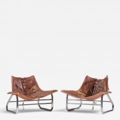 Johan Bertil H ggstr m Johan Bertil H ggstr m Swed Form Swedish Leather Chrome Corset Chairs Pair - 4659652