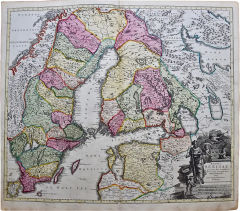 Johann Baptist Homann Scandinavia Portions of Eastern Europe 18th Century Hand Colored Homann Map - 2739152