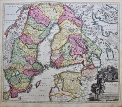 Johann Baptist Homann Sweden and Adjacent Portions of Scandinavia A Hand colored 18th C Homann Map - 2745191