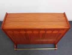 Johannes Andersen Danish Modern Teak Bar Cabinet and Four Leather Stools by Johannes Andersen - 2287719