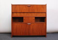 Johannes Andersen Danish Modern Teak Bar Cabinet and Four Leather Stools by Johannes Andersen - 2287720