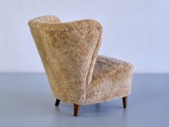 Johannes Brynte Pair of Johannes Brynte Lounge Chairs in Sheepskin and Ash Wood Sweden 1940s - 3325599