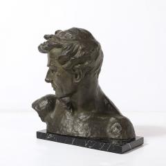 Johannes Dommisse Art Deco Bronze Bust of a Male Figure on Marble Base signed Johannes Dommisse - 4403594
