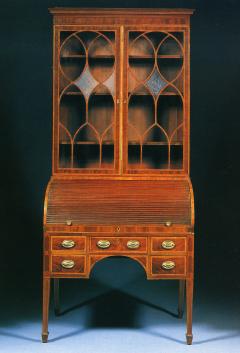 John Aitken Federal Inlaid Mahogany Tambour Cylinder Secretary Bookcase - 51461