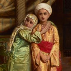 John Bagnold Burgess Orientalist oil portrait of a pair of siblings by Burgess - 3596858
