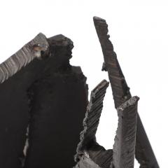 John Balossi Mid Century Torch Cut Steel Brutalist Sculpture on Walnut Signed John Balossi - 4377028