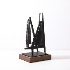 John Balossi Mid Century Torch Cut Steel Brutalist Sculpture on Walnut Signed John Balossi - 4377029