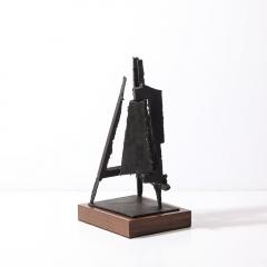 John Balossi Mid Century Torch Cut Steel Brutalist Sculpture on Walnut Signed John Balossi - 4377034