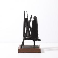 John Balossi Mid Century Torch Cut Steel Brutalist Sculpture on Walnut Signed John Balossi - 4377036