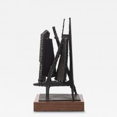John Balossi Mid Century Torch Cut Steel Brutalist Sculpture on Walnut Signed John Balossi - 4379197