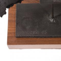 John Balossi Mid Century Torch Cut Steel Brutalist Sculpture on Walnut signed John Balossi - 4377042