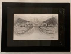 John D Herz Original Sketch of an Intense Gaze Behind Glasses Charcoal on Paper Framed - 2873688