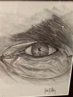 John D Herz Original Sketch of an Intense Gaze Behind Glasses Charcoal on Paper Framed - 2873695