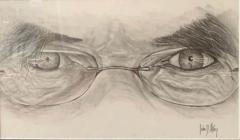 John D Herz Original Sketch of an Intense Gaze Behind Glasses Charcoal on Paper Framed - 2878108