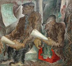 John DeForest Stull WPA Style Scene of Working Men Seated with Newspapers by John Deforest Stull - 2948716