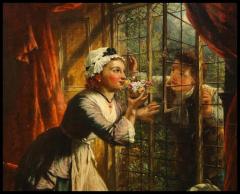 John Douglas Michie 19th Century Romantic English Painting of a Maid and Her Lover - 3880471