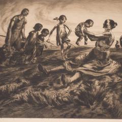 John Edward Costigan Group of Figures an Original Signed Etching by John E Costigan Circa 1930 - 1700584