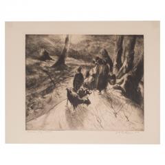 John Edward Costigan Woman Boy and Goats Original Signed Etching by John E Costigan Circa 1930 - 1700527