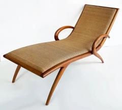 John Graz Rare 1950s John Louis Graz Chaise Longue Inset Woven Raffia - 4106692