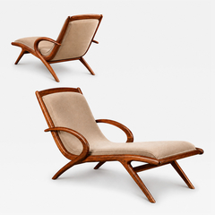 John Graz Rare Brazilian Modern Chaise Lounge in Cavi na and Mohair John Graz 1950s - 4718703