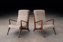 John Graz Sculptural Pair of Armchairs in Hardwood Boucle John Graz Brazil 1950s - 4531040