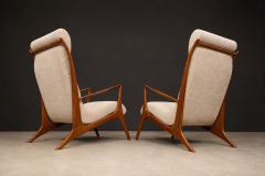 John Graz Sculptural Pair of Brazilian Modernist Armchairs in Hardwood Chenille - 4612080