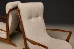 John Graz Sculptural Pair of Brazilian Modernist Armchairs in Hardwood Chenille - 4612084
