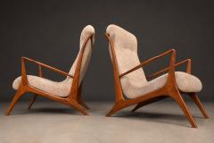 John Graz Sculptural Pair of Brazilian Modernist Armchairs in Hardwood Chenille - 4612086