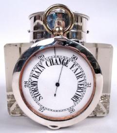 John Grinsell Antique English Edwardian Inkwell with Clock and Barometer 1908 - 4147890