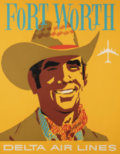 John Hardy Fort Worth Vintage Delta Airlines Travel Poster by John Hardy circa 1950s - 3467533