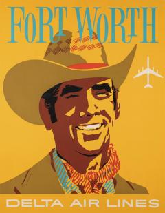 John Hardy Fort Worth Vintage Delta Airlines Travel Poster by John Hardy circa 1950s - 3479334