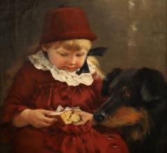 John Henry Witt LITTLE GIRL SHARING CAKE WITH HER DOG - 1856239