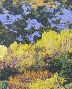 John Hogan Autumn Aspens Rio En Medio New Mexico Landscape Painting Yellow Blue Green - 484595