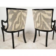 John Hutton Pair of Donghia Black Lacquered Designer Arm Chairs W Zebra Seats - 3279491