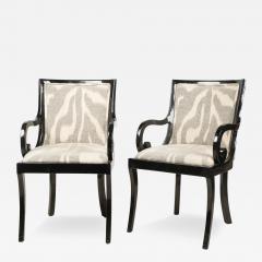 John Hutton Pair of Donghia Black Lacquered Designer Arm Chairs W Zebra Seats - 3281717