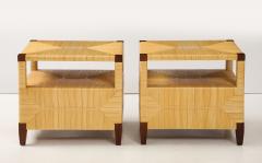 John Hutton Pair of Mahogany and Rush Rattan End Tables by John Hutton for Donghia - 3846643