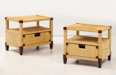 John Hutton Pair of Mahogany and Rush Rattan End Tables by John Hutton for Donghia - 3846644