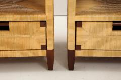 John Hutton Pair of Mahogany and Rush Rattan End Tables by John Hutton for Donghia - 3846646