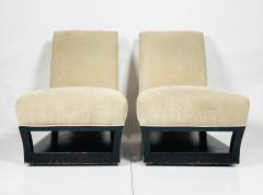 John Hutton Pair of Slipper Chairs with Magazine Shoe Shelf by John Hutton for Donghia  - 3125155