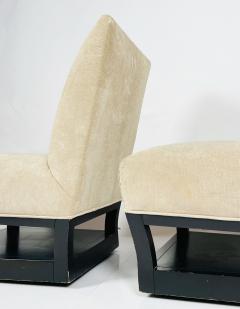 John Hutton Pair of Slipper Chairs with Magazine Shoe Shelf by John Hutton for Donghia  - 3125159