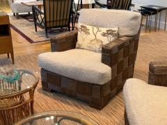 John Hutton Woven Cane Mahogany Oversized Lounge Chairs USA 1990s - 4419334