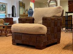 John Hutton Woven Cane Mahogany Oversized Lounge Chairs USA 1990s - 4419335