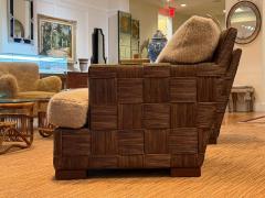 John Hutton Woven Cane Mahogany Oversized Lounge Chairs USA 1990s - 4419336