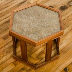 John Keal A handsome hexagonal walnut side table with gold copper pebbled resin design - 2033606