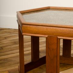 John Keal A handsome hexagonal walnut side table with gold copper pebbled resin design - 2033649