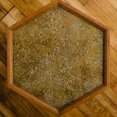 John Keal A handsome hexagonal walnut side table with gold copper pebbled resin design - 2033655